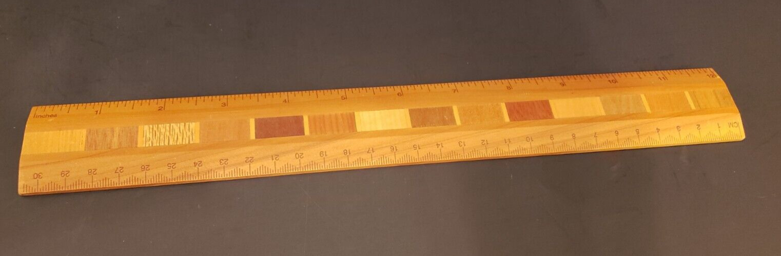 12 Inch Wood Ruler. Timbers Of New Zealand. Inlay on both sides. Timber Arts.