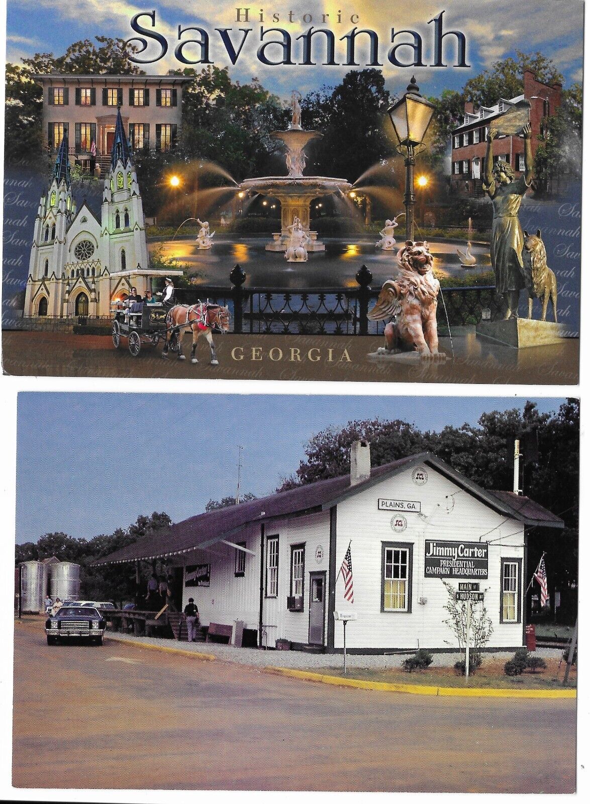 2 Continental 4 by 6 Unused Postcards of Georgia Jimmy Carter Plains & Savannah