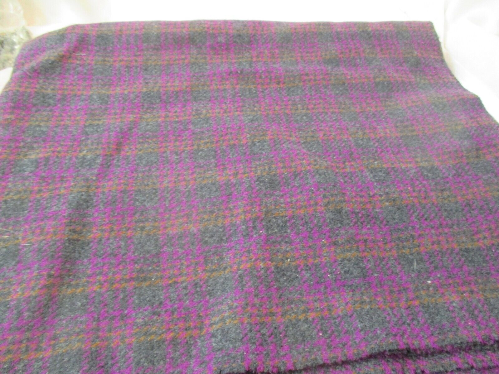 Vintage wool Fabric Material check plaid gray violet