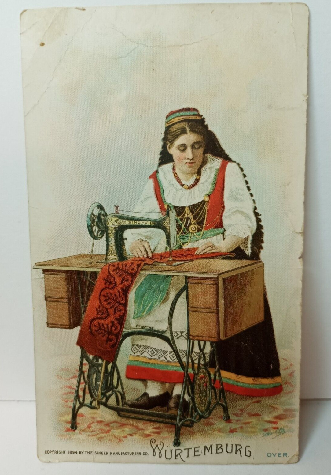 Wurtemburg 1894 Trade Card Singer Manufacturing Co Bavarian Dress Woman
