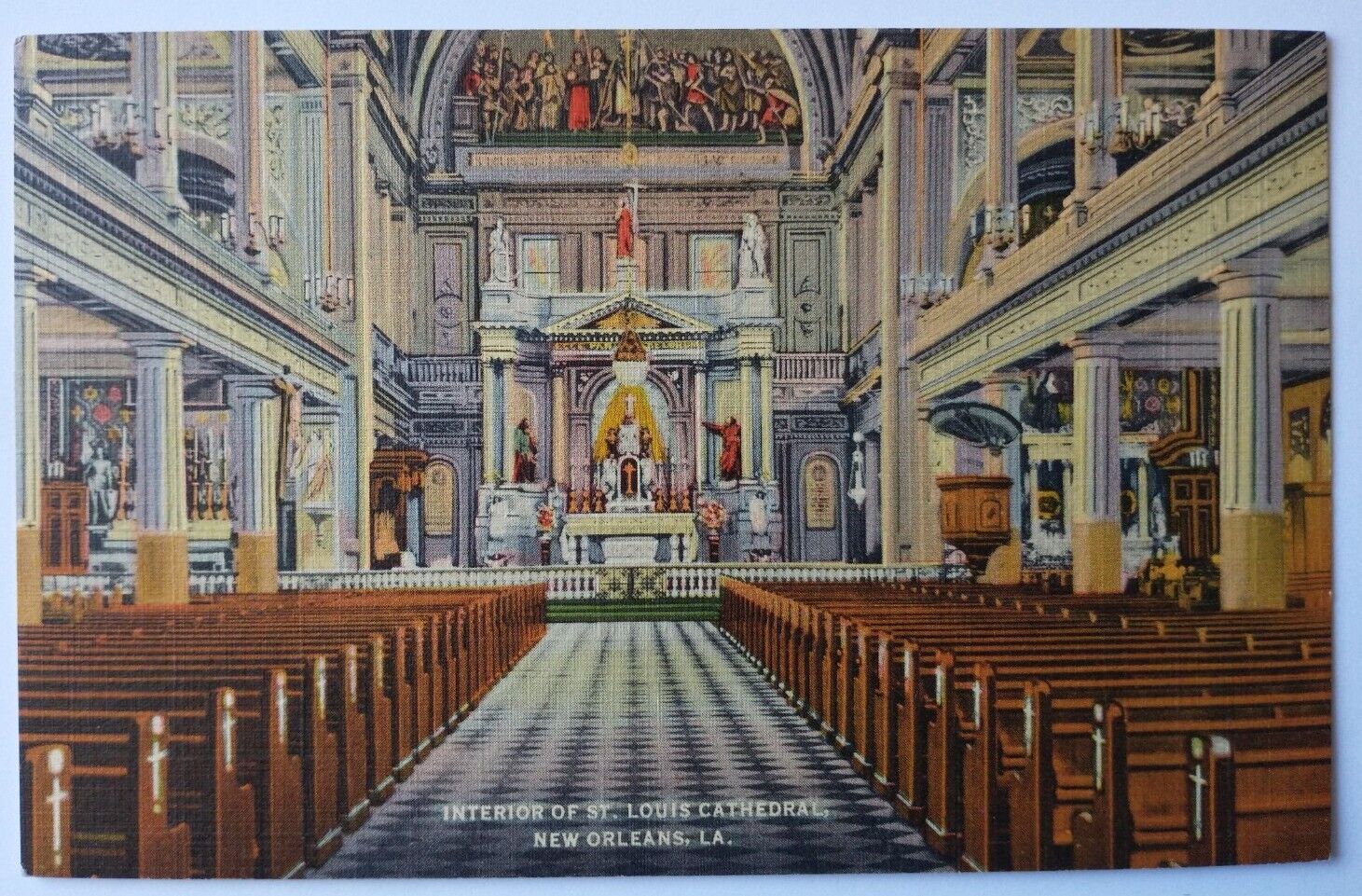 Interior of St. Louis Cathedral New Orleans Louisiana LA Linen Postcard 