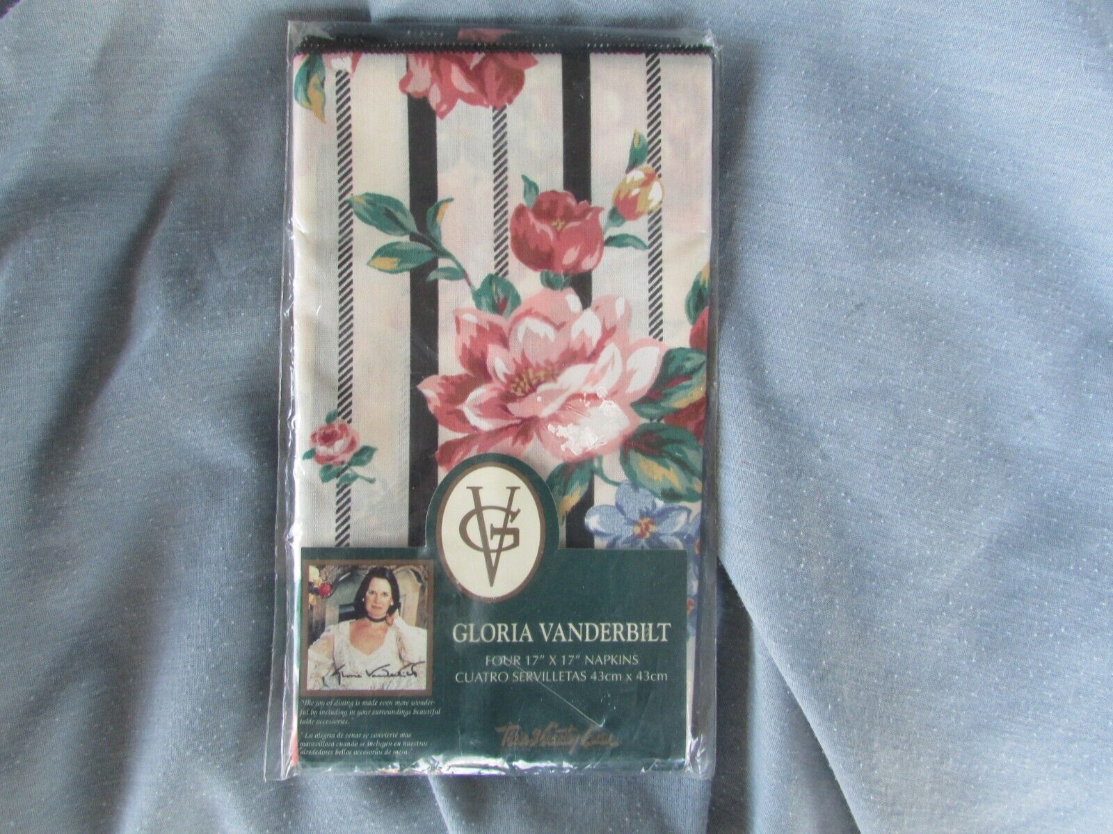 Vtg 1990s Gloria Vanderbilt Set of 4 Floral Dinner Napkins made in USA NOS FR/SH