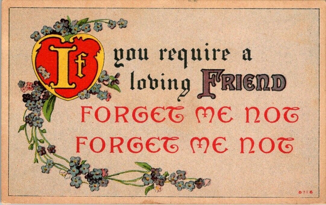 vintage postcard - IF YOU REQUIRE A LOVING FRIEND FORGET ME NOT unposted