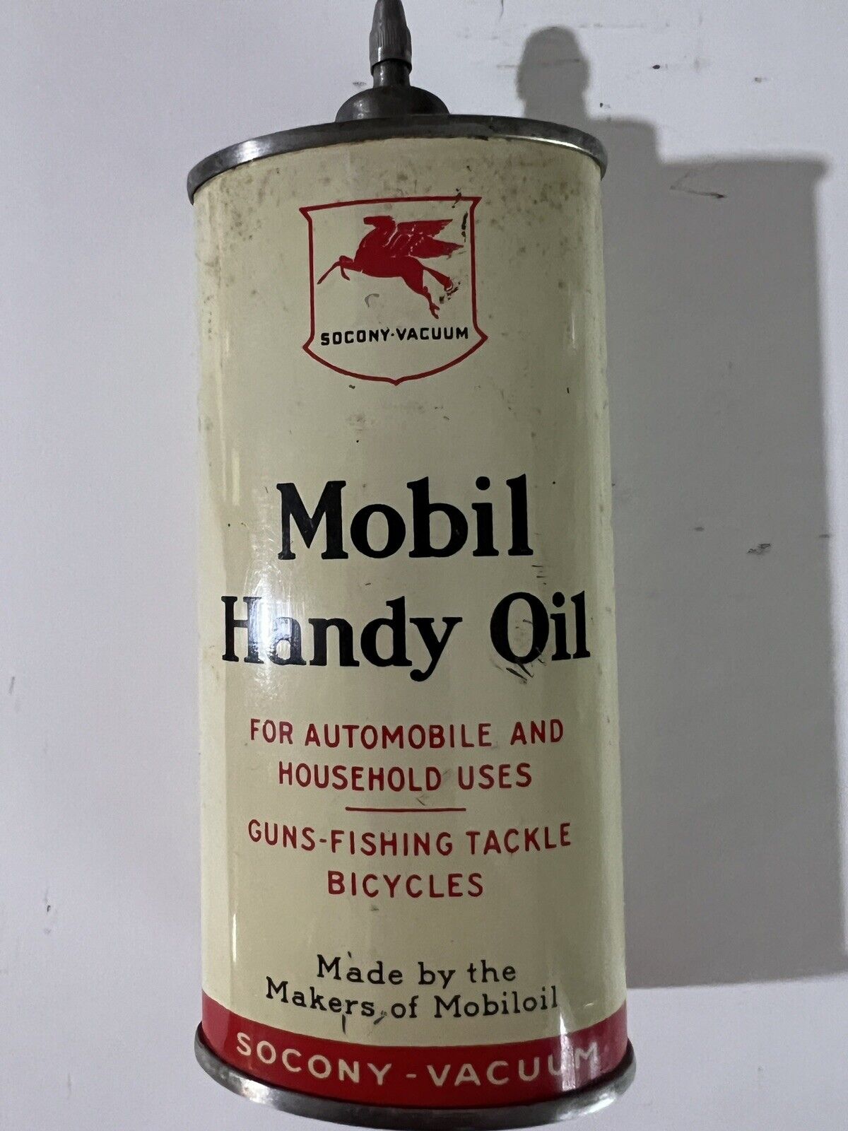 Mobil Handy Oil 4oz Lead Top Oiler Can Mobil Oil Socony Household Pegasus