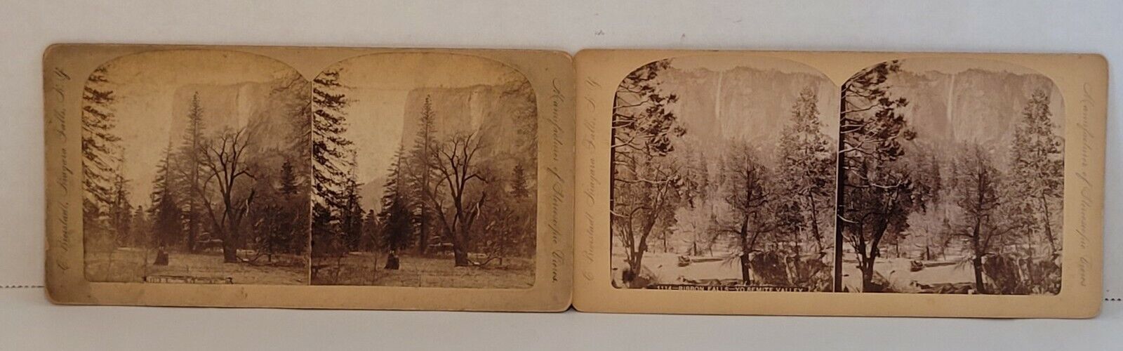 2 Stereoview Cards C. Berstadt Yosemite Valley El Capitan Ribbon Falls Antique
