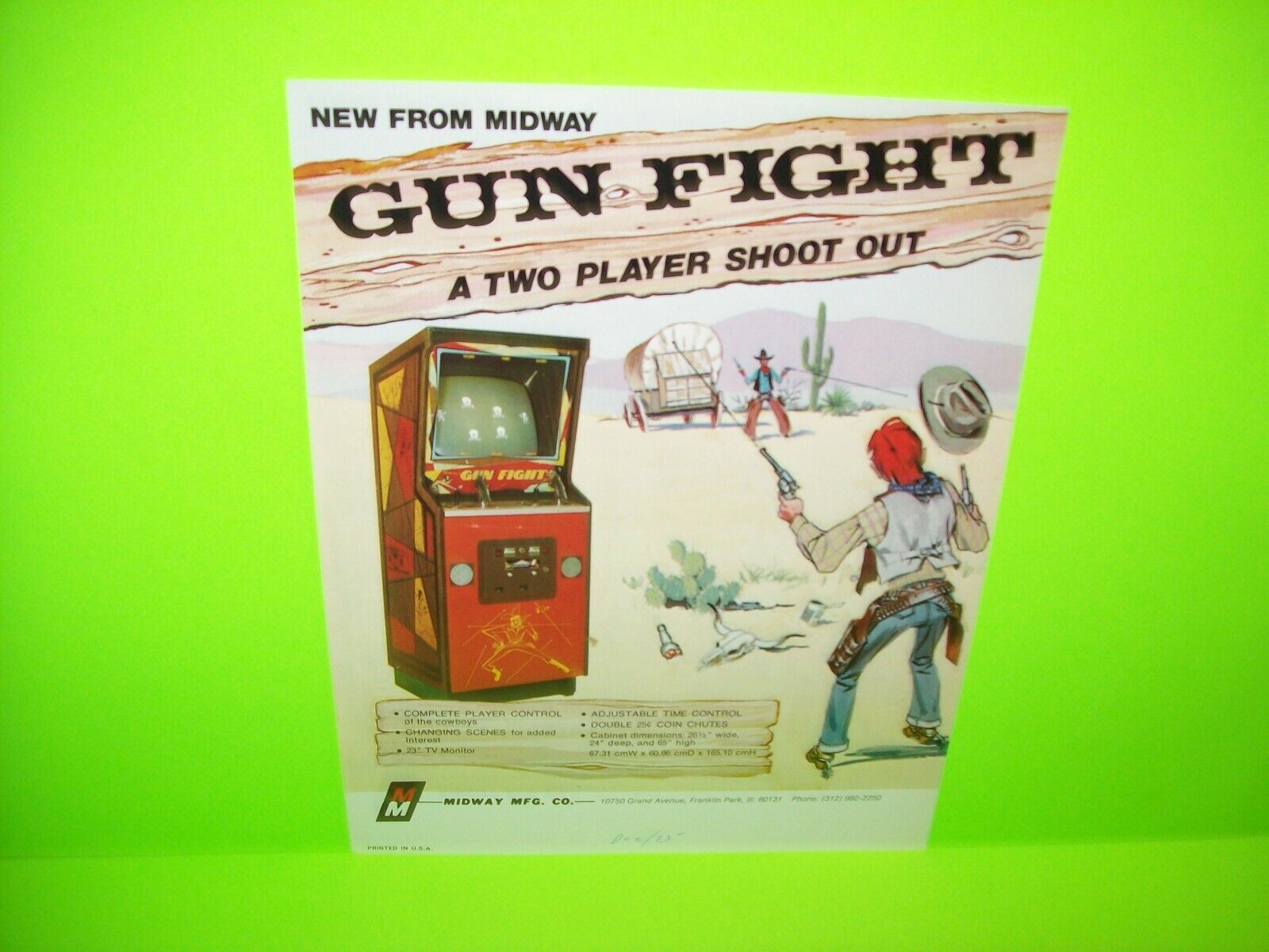Gunfight Arcade FLYER Original Classic Video Game Art Western Cowboy 1975 Retro 