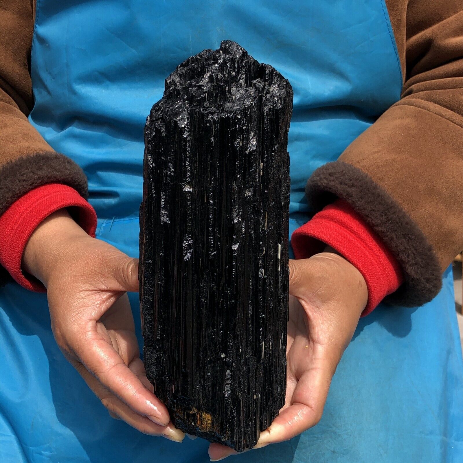 4.04LB Large Natural Black Tourmaline Crystal Gemstone Rough Mineral Specimen
