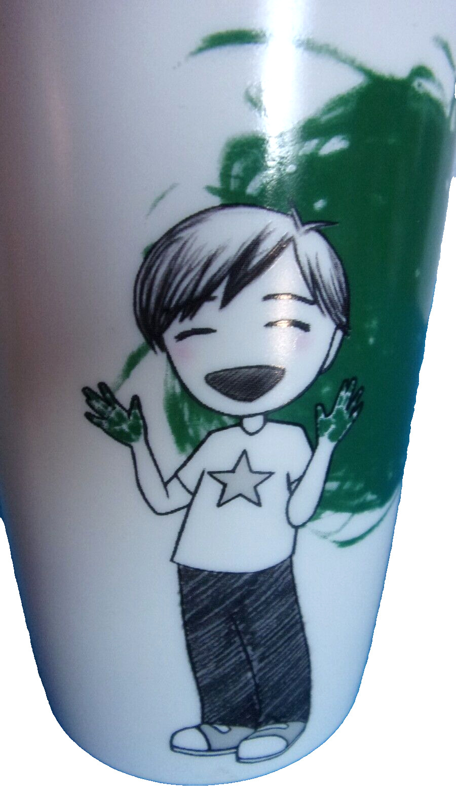 Starbucks 2015 Ceramic Travel Tumbler Cup with Lid, Anime Finger Painting,  12oz