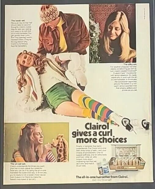 1971 Clairol all-one hairsetter give a curl more choices Vtg 1970\'s Print Ad