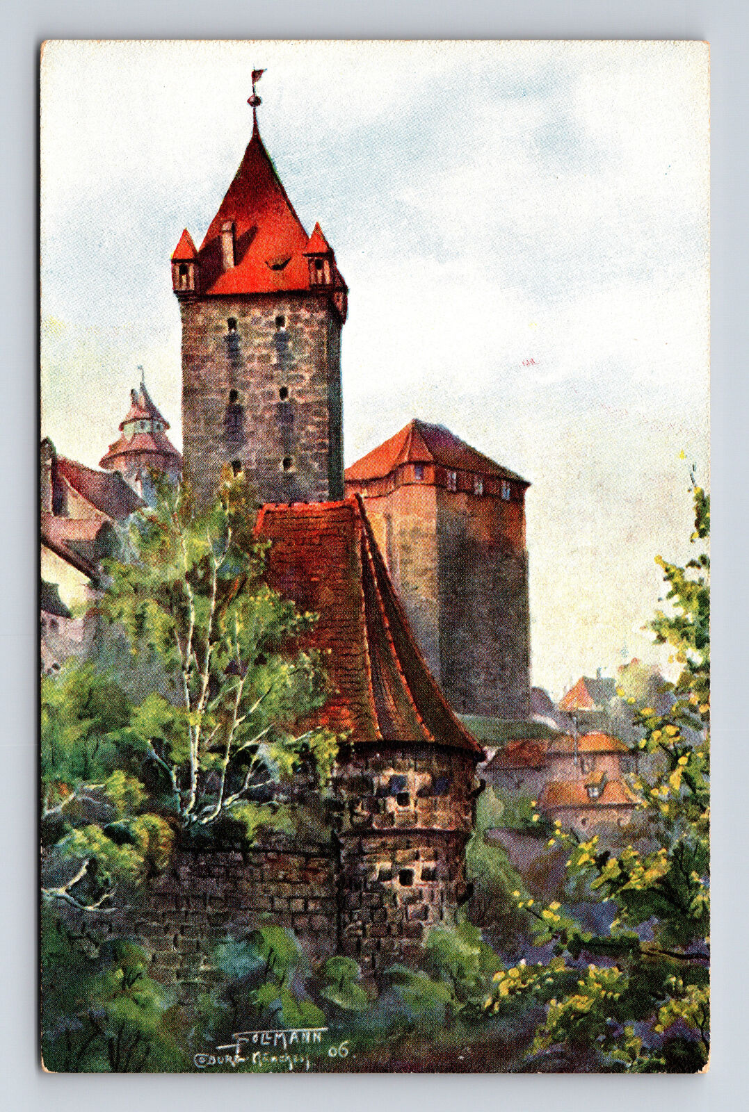 Luginsland Tower by Spollman Coburn? Nuremberg Germany Postcard