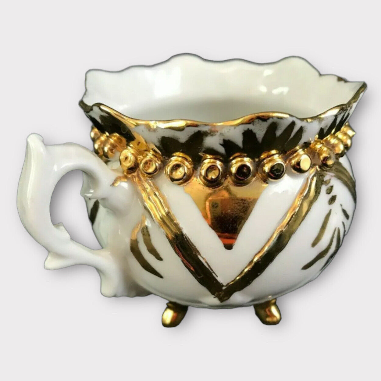 Antique German Porcelain Gold Gilt Gilded Footed 2 1/2\