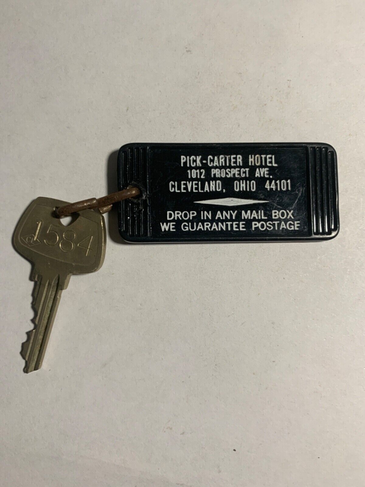 Pick-Carter Hotel Motel Room Key Fob & Key Cleveland Ohio #1584
