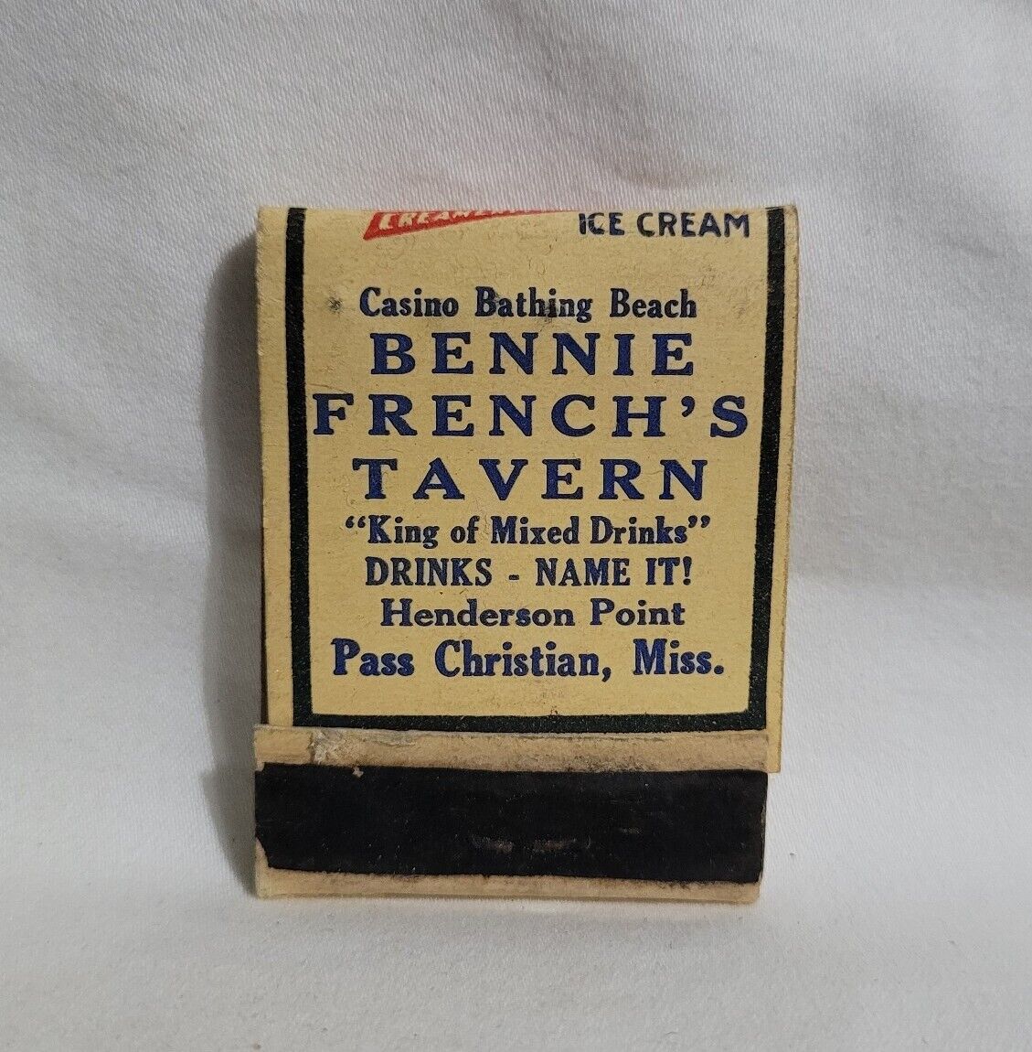 Vintage Bennie French\'s Tavern Casino Matchbook Pass Christian MS Advertising
