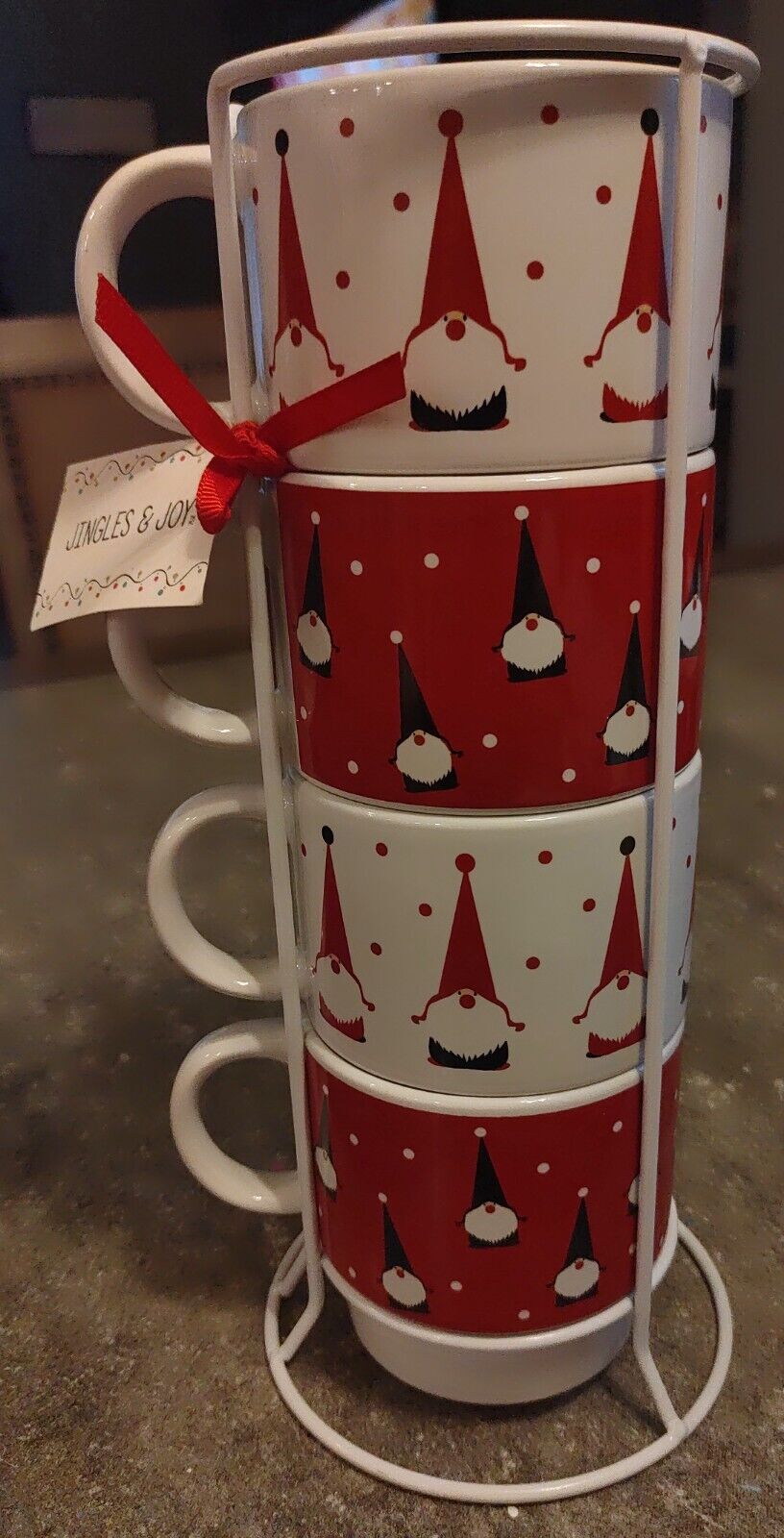 Jingles & Joy Holiday/Christmas  Stackable Gnome Coffee/Tea Mugs w/Tower $25