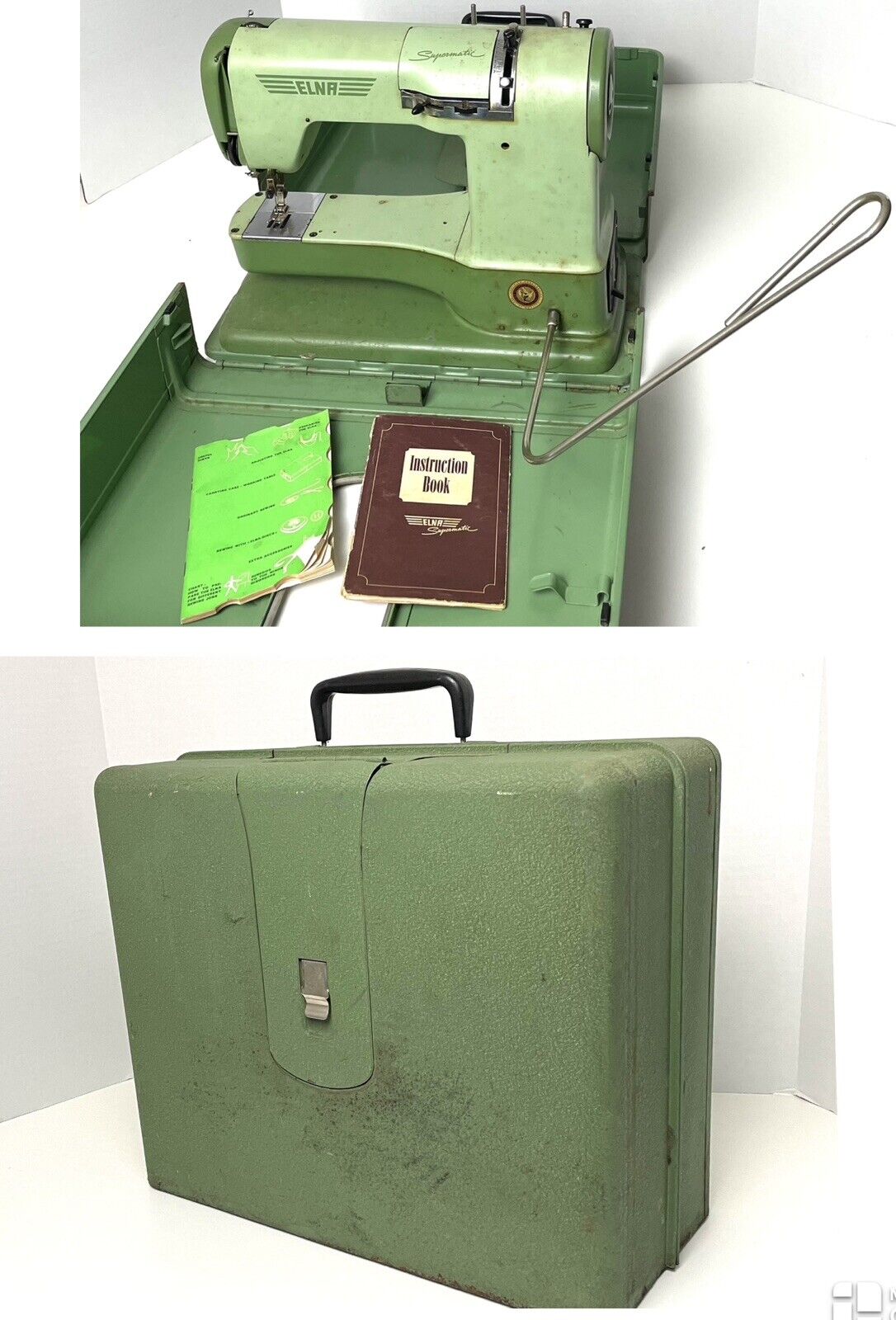 Vintage ELNA 722010 Portable Green Sewing Machine w/ Case - Powers On *VIDEO*