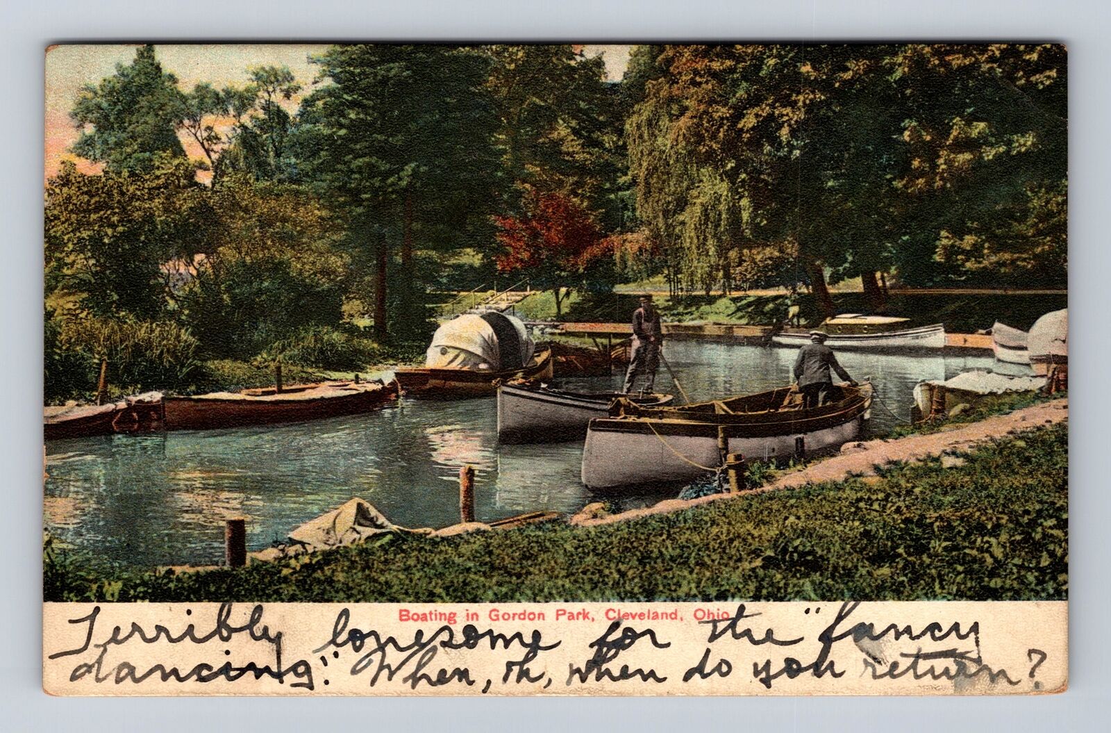 Cleveland OH-Ohio, Boating In Gordon Park, Antique, Vintage c1908 Postcard