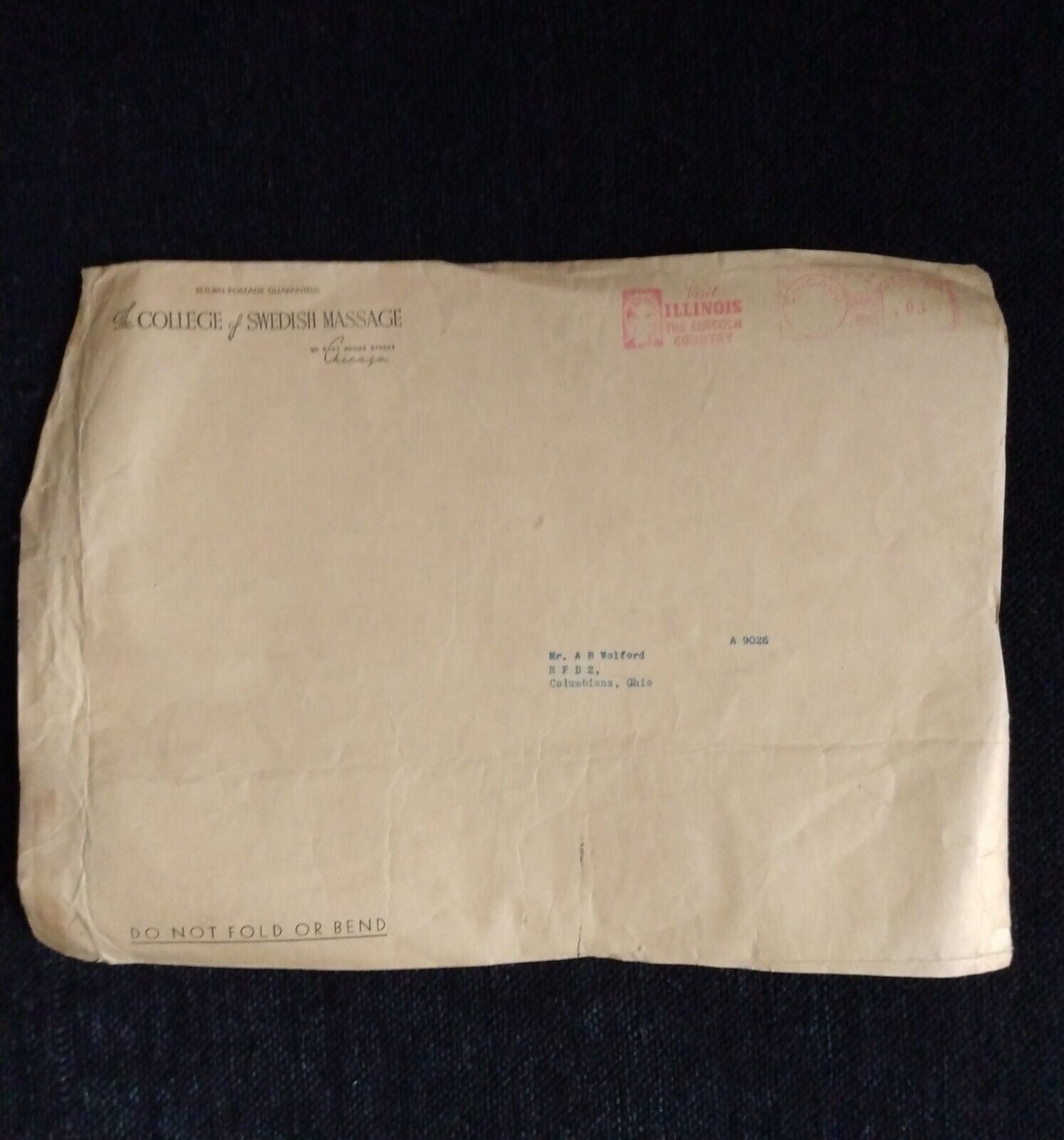 Vintage Antique College of Swedish Massage Envelope Rare Lincoln .03 Bulk Rate ?