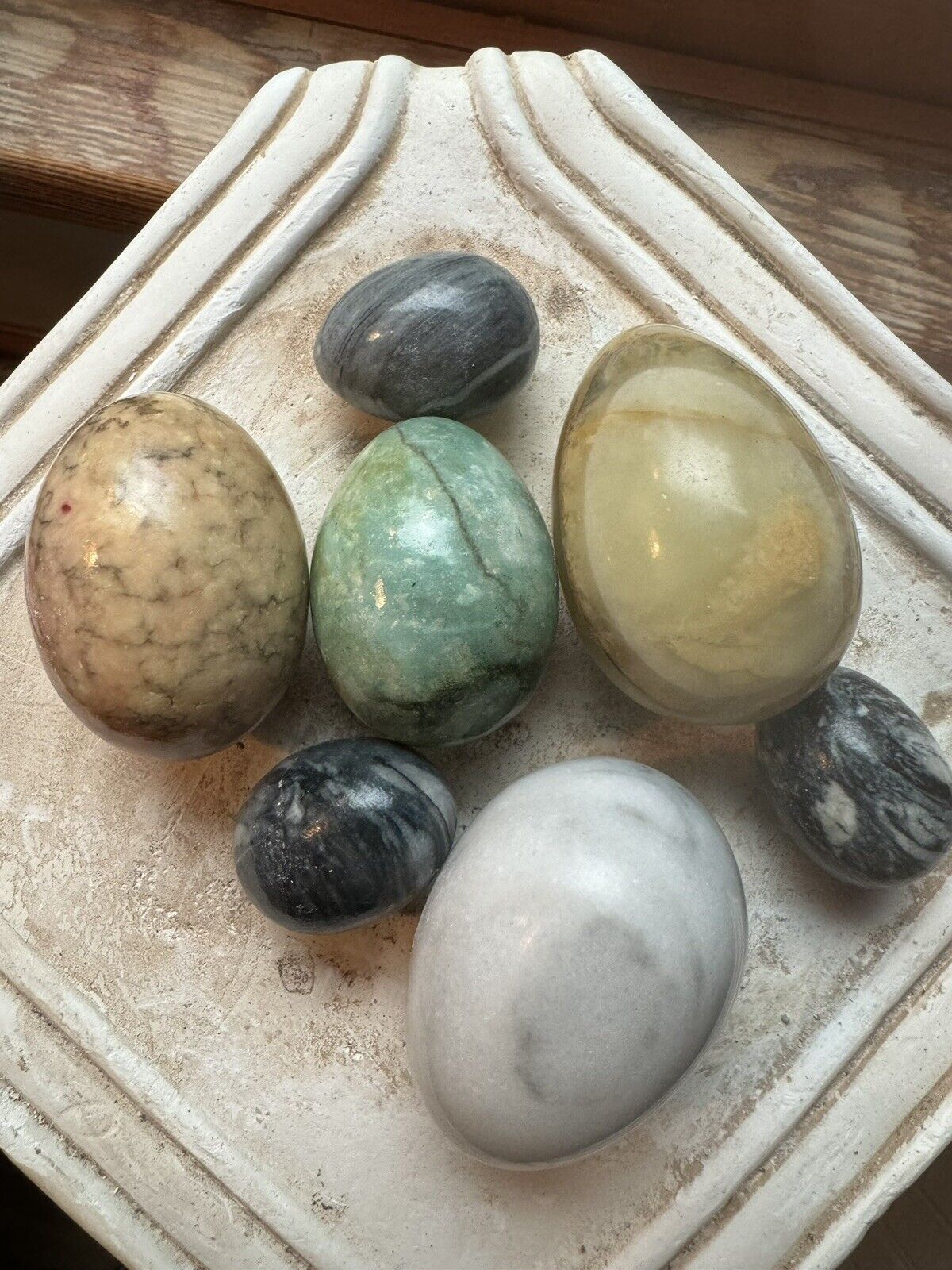  Vintage Stone Eggs, Lot Of 7
