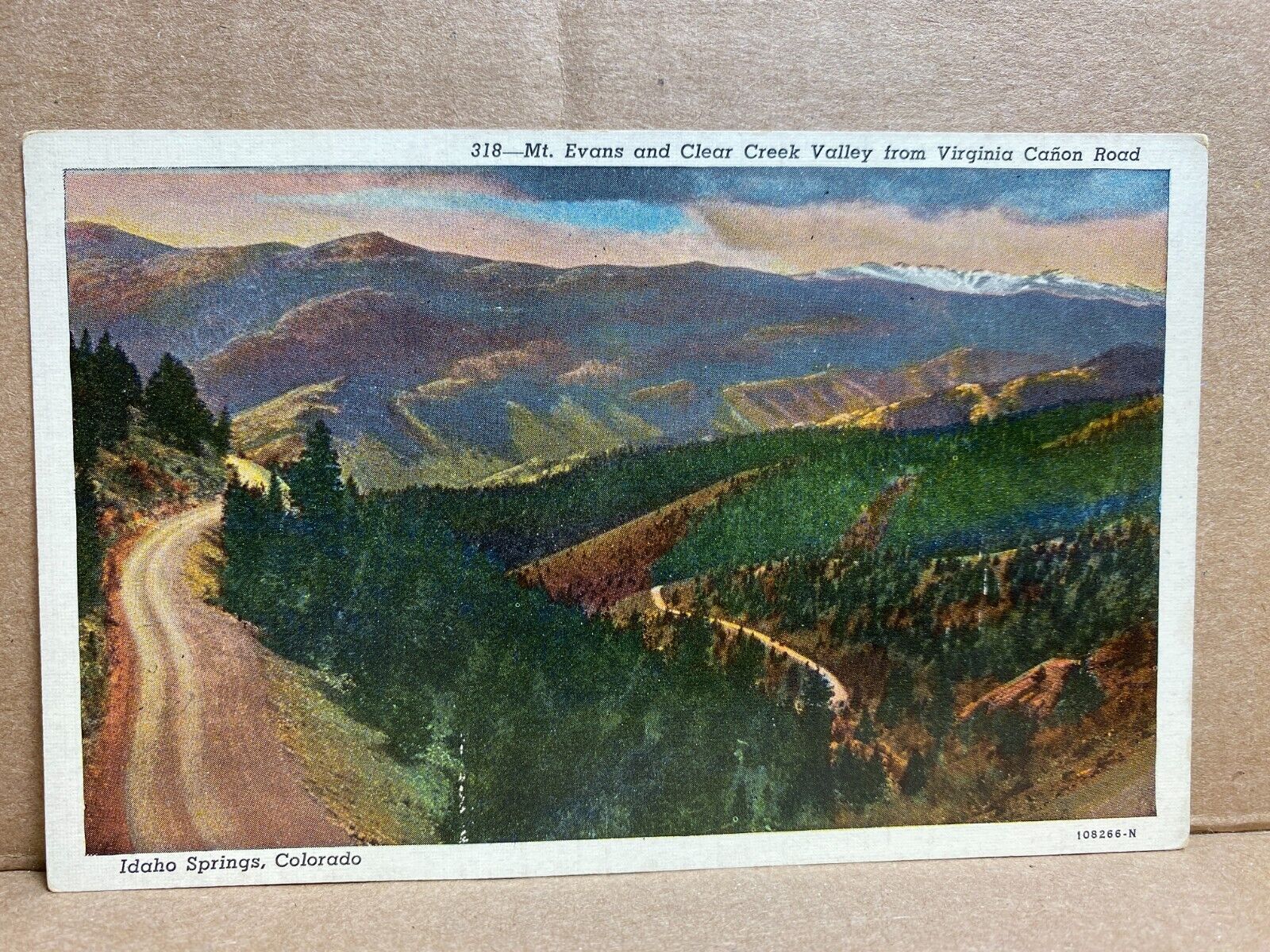 Mt. Evans & Clear Creek Valley Idaho Springs Colorado Linen Postcard No 894
