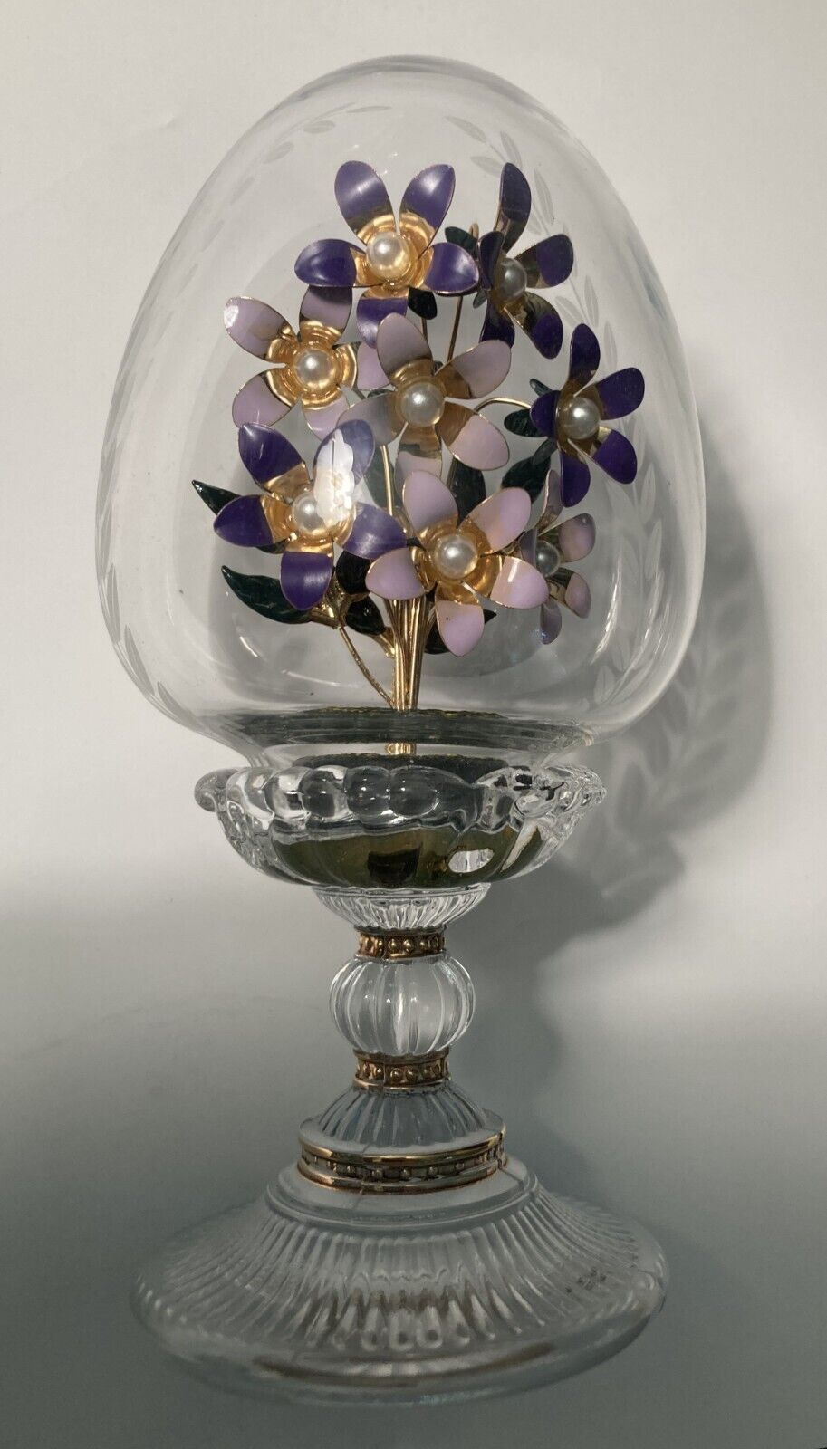 House of Faberge Egg Franklin Mint Crystal Purple Violets Pearls Bouquet Austria