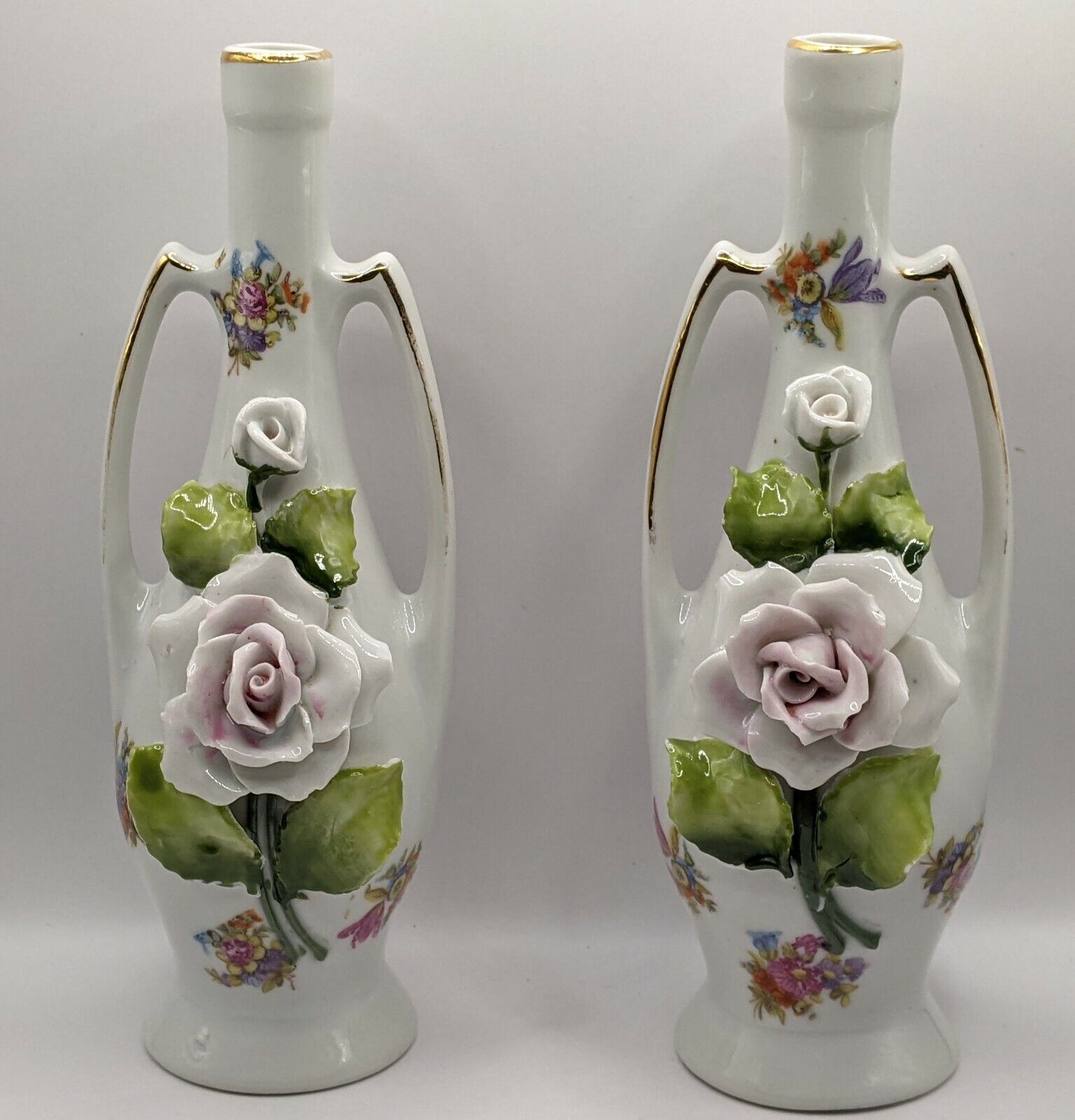 Vintage 3D Rose Bud Vase Handmade In Germany Floral Vase 6 1/2\