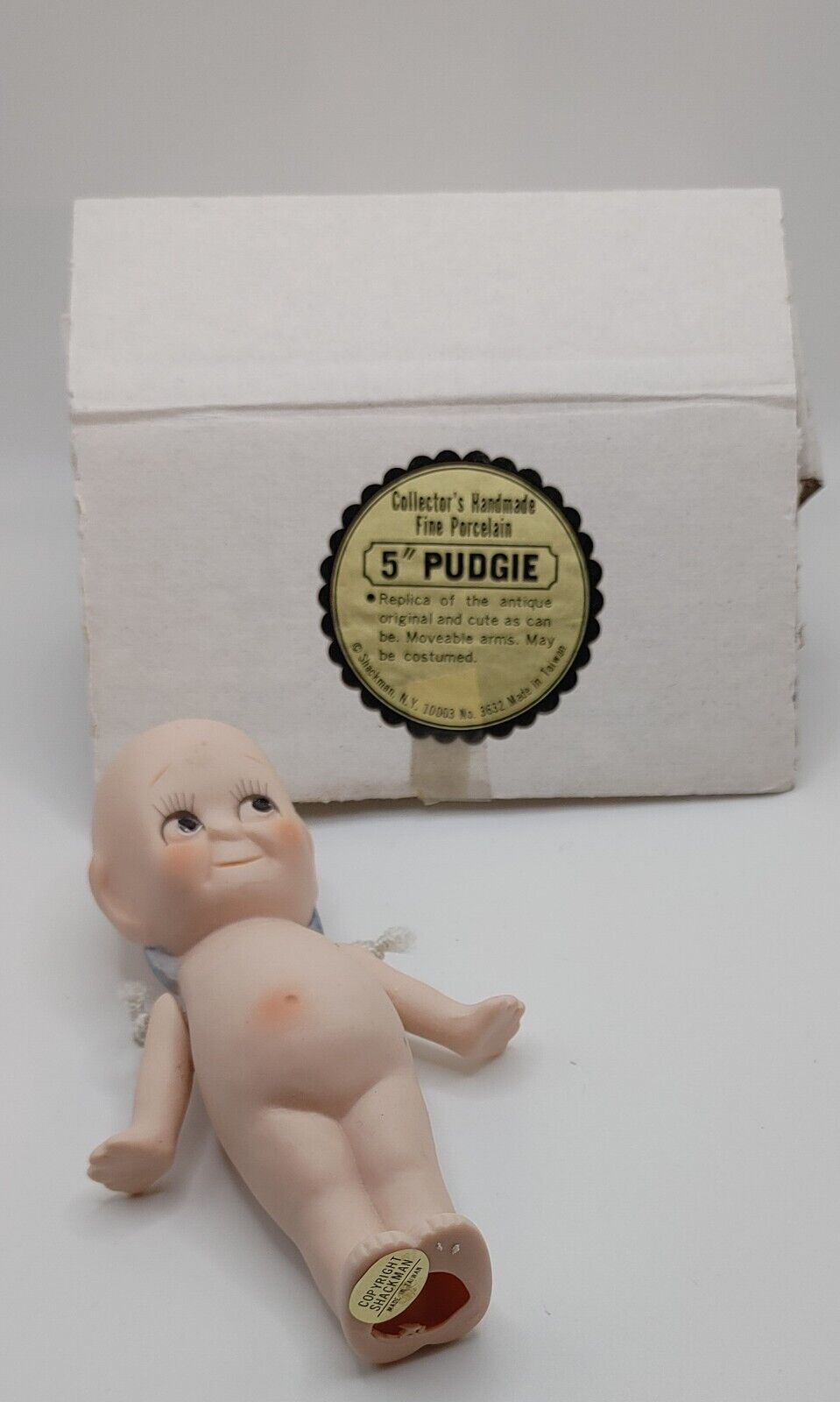 Vintage Shackman 5 Inch Pudgie Bisque Porcelain Kewpie Doll with Original Box