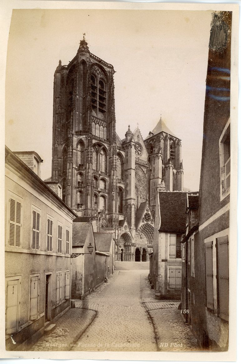 ND, France, Bourges, Vintage Cathedral Facade print.  Albumin Print 