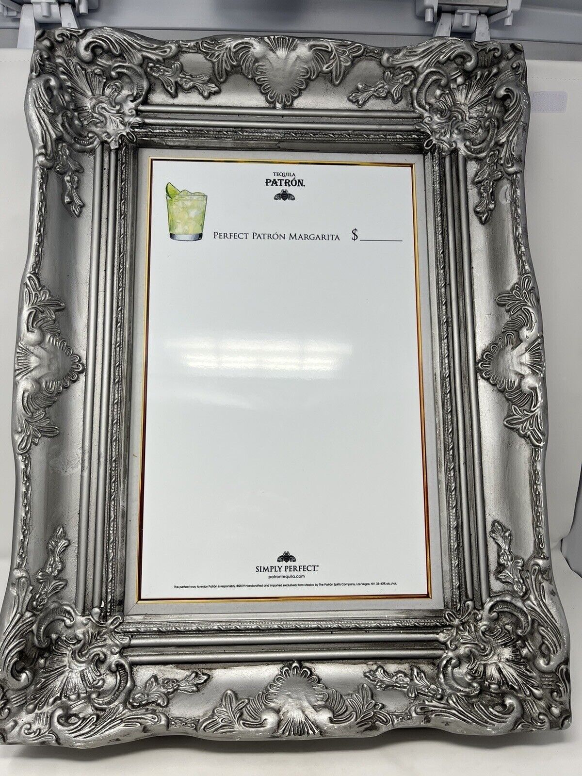 Patron tequila framed dry erase board. “simply perfect” margarita man cave 18x23