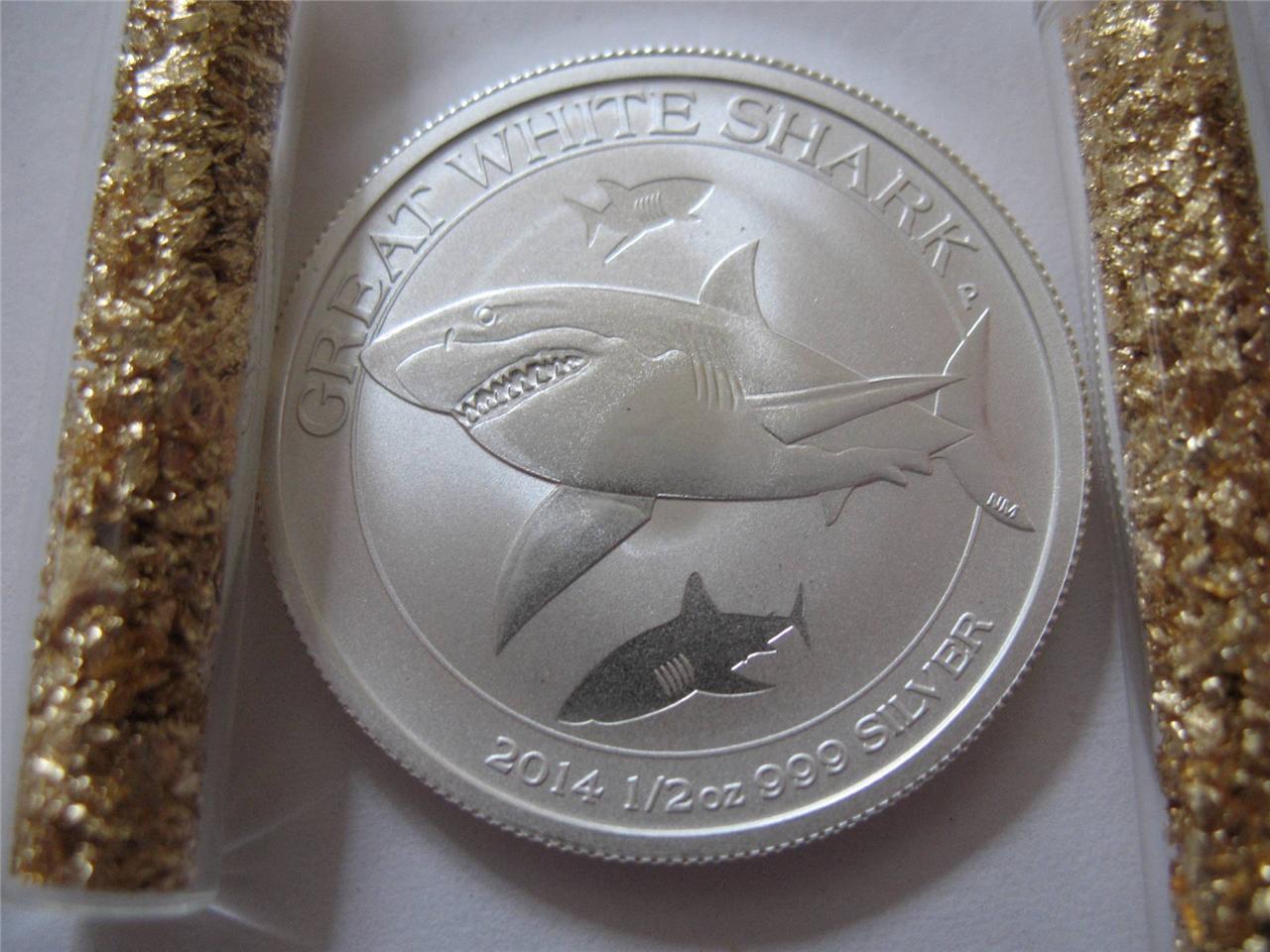 2014 1/2 OUNCE  SILVER AUSTRALIAN GREAT WHITE SHARK PERTH MINT COIN +  GOLD