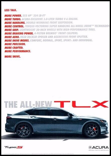 2020 Acura TLX Type-S Original Advertisement Print Art Ad J853