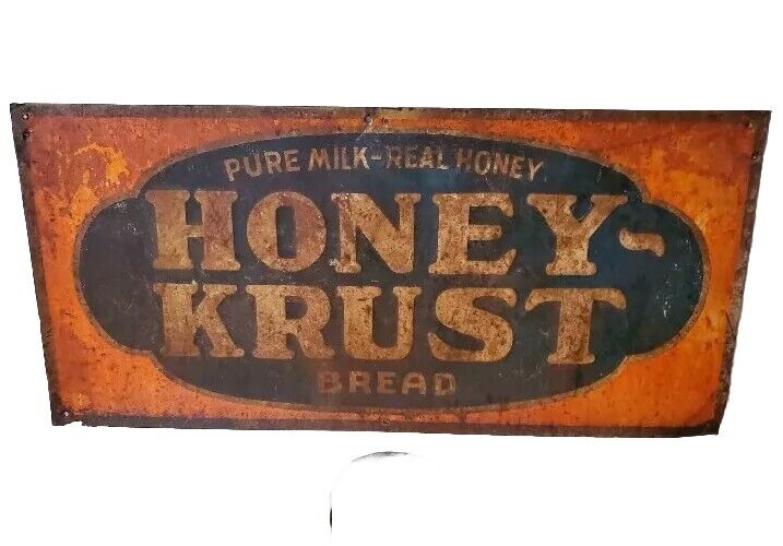 Antique Vintage Honey Krust Bread Tin Sign Best Patina Tin Early Advertising 