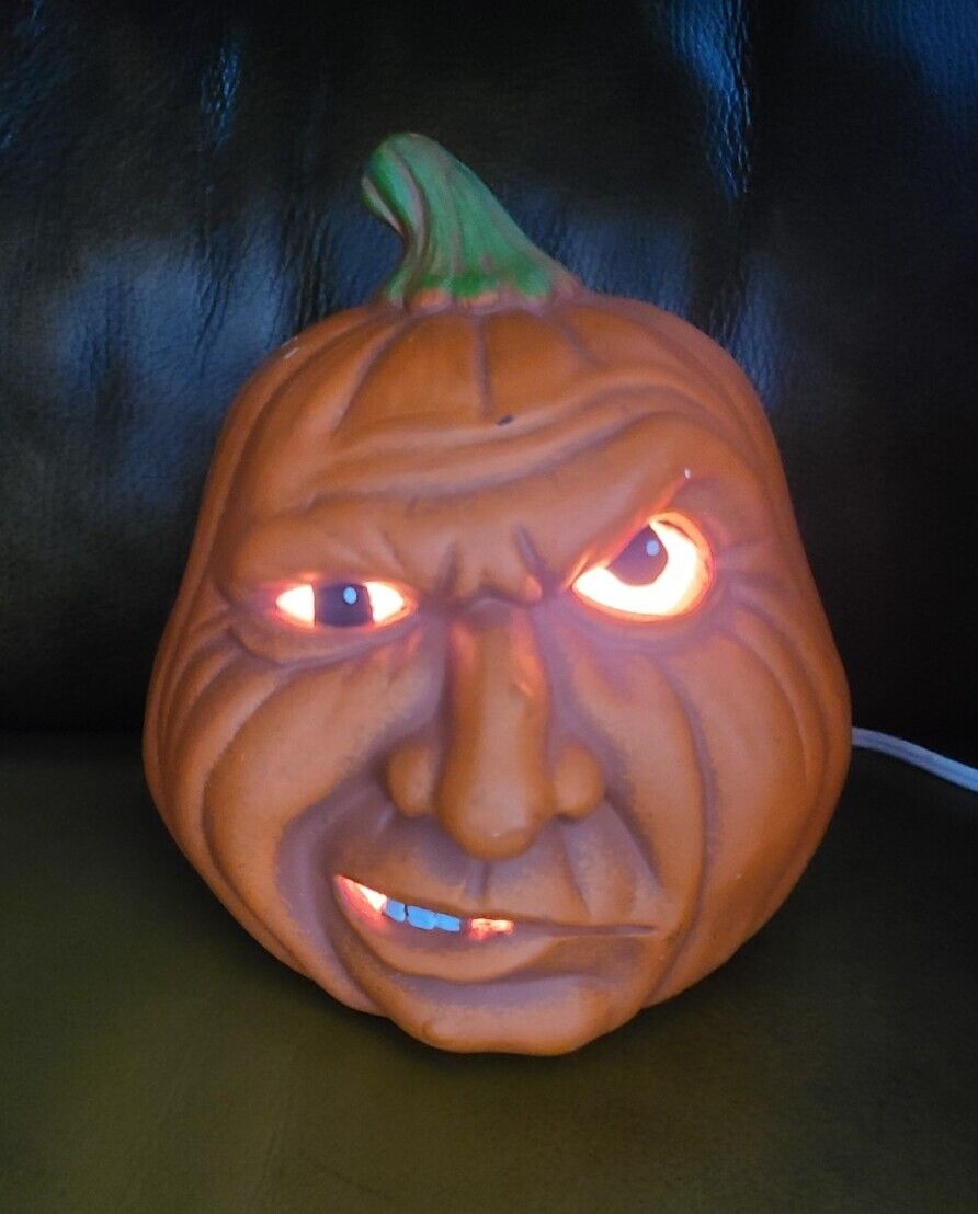 Vintage Scioto Ceramic Scary Halloween Pumpkin Jack-O-Lantern Signed 1989