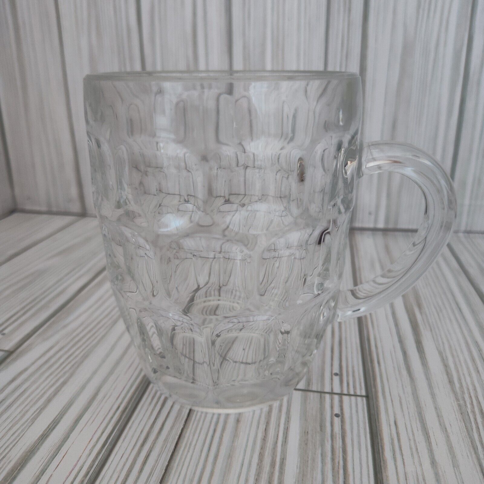 Vintage Thumbprint Pattern Heavy Clear Glass Mug