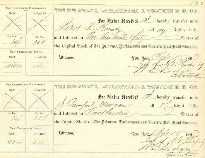 Delaware, Lackawanna and Western R.R. Co. Signed by William E. Dodge - Stock Cer