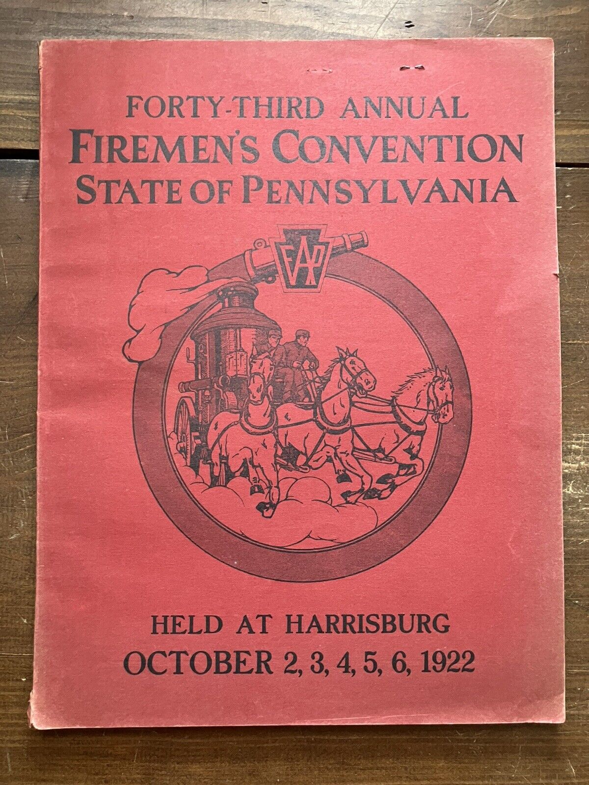 1922 PA FIREMEN\'S ASSOCIATION Magazine 43rd CONVENTION Harrisburg Red Covers Ads