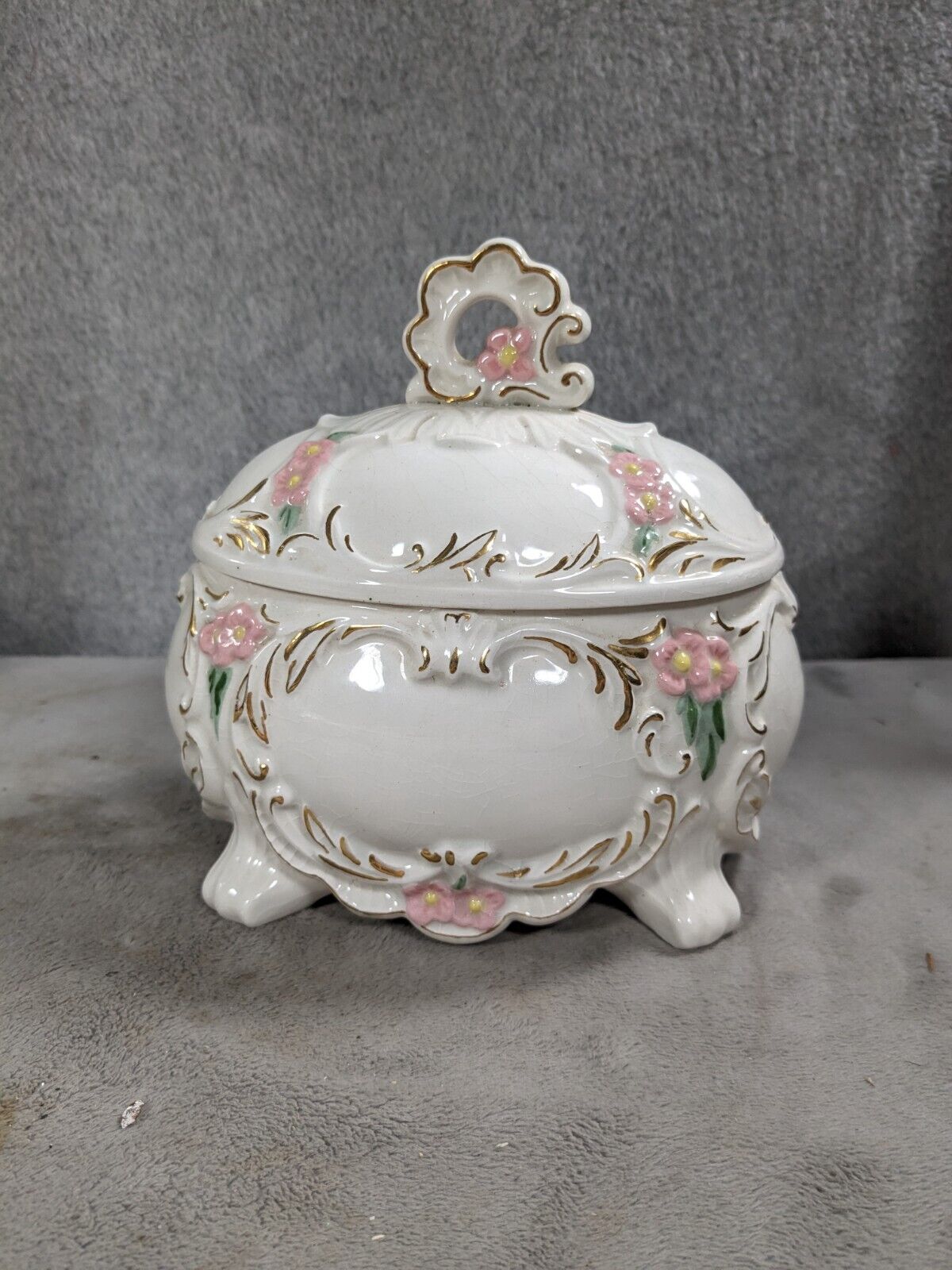 Vintage Hand Made 1960s Lidded Pink Ceramic Trinket, Candy Box, Porcelain 