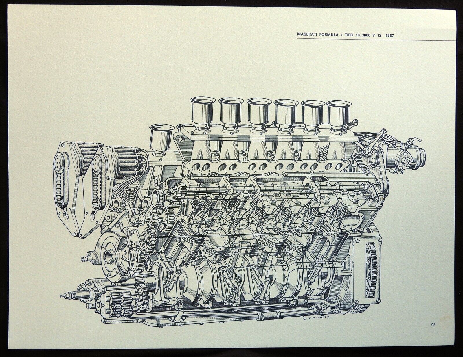 1967 MASERATI Formula 1 Tipo 10 3000 V12 Race Engine G. CAVARA Cutaway Art Print