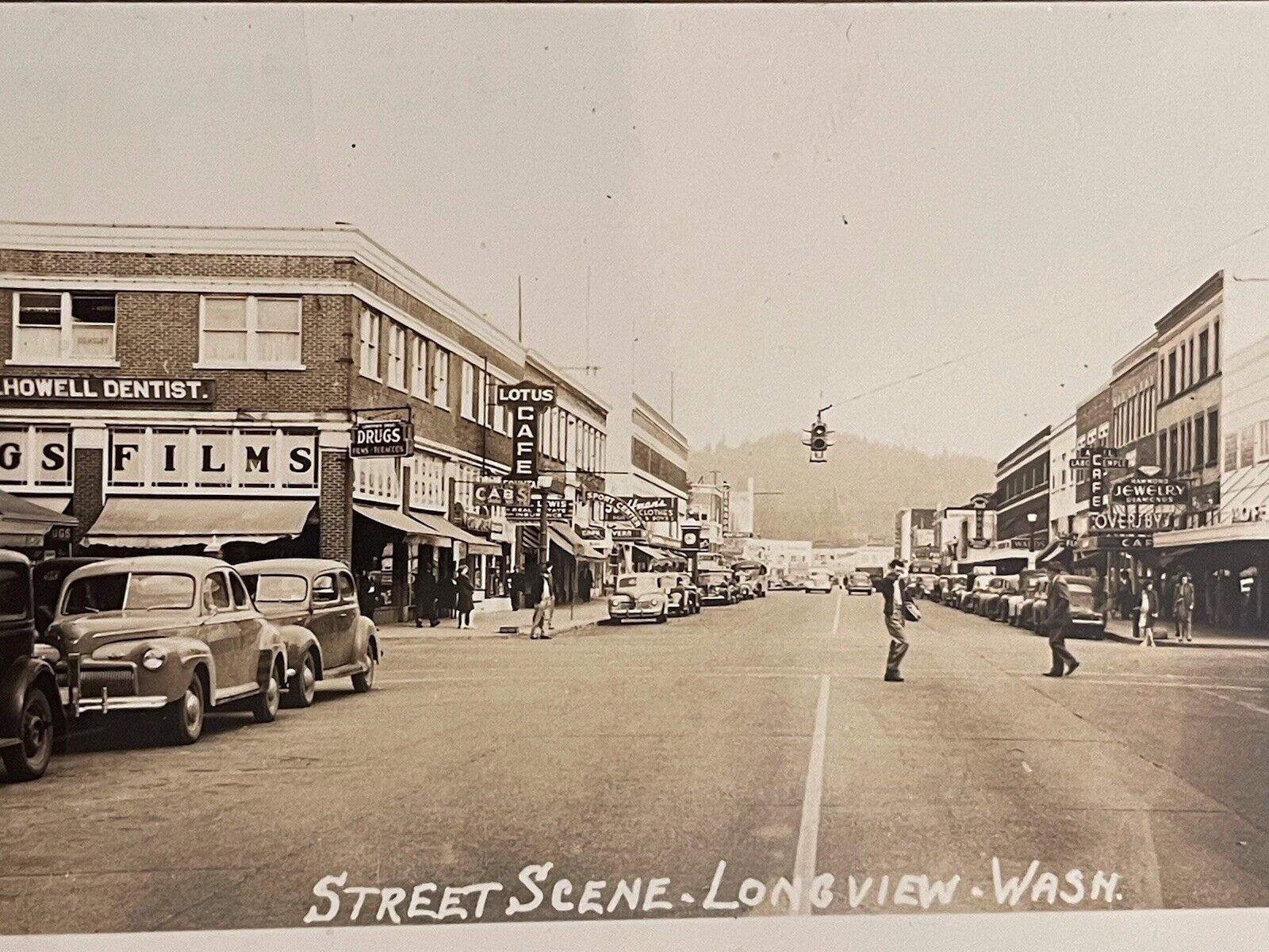 1940s Busy Street Scene Longview Washington WA RPPC Mini Real Photo Postcard