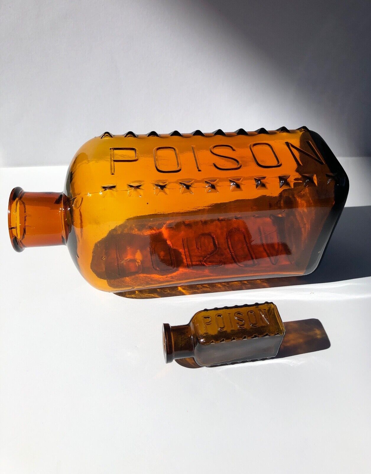 Largest Size Antique KR Poison Bottle w/Smallest Size both Attic MINT