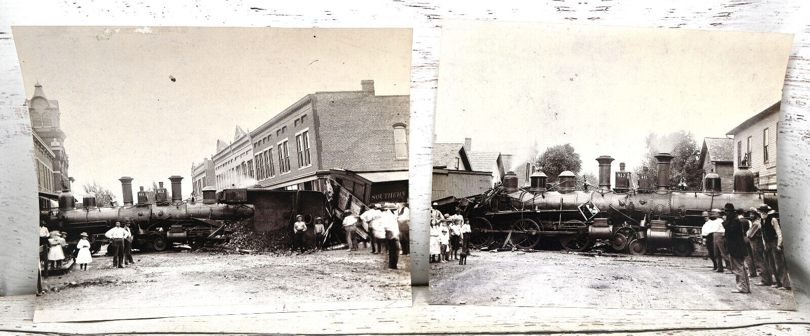 2- Photos Southern Pacific Train Wreck Downtown Street USA 8\
