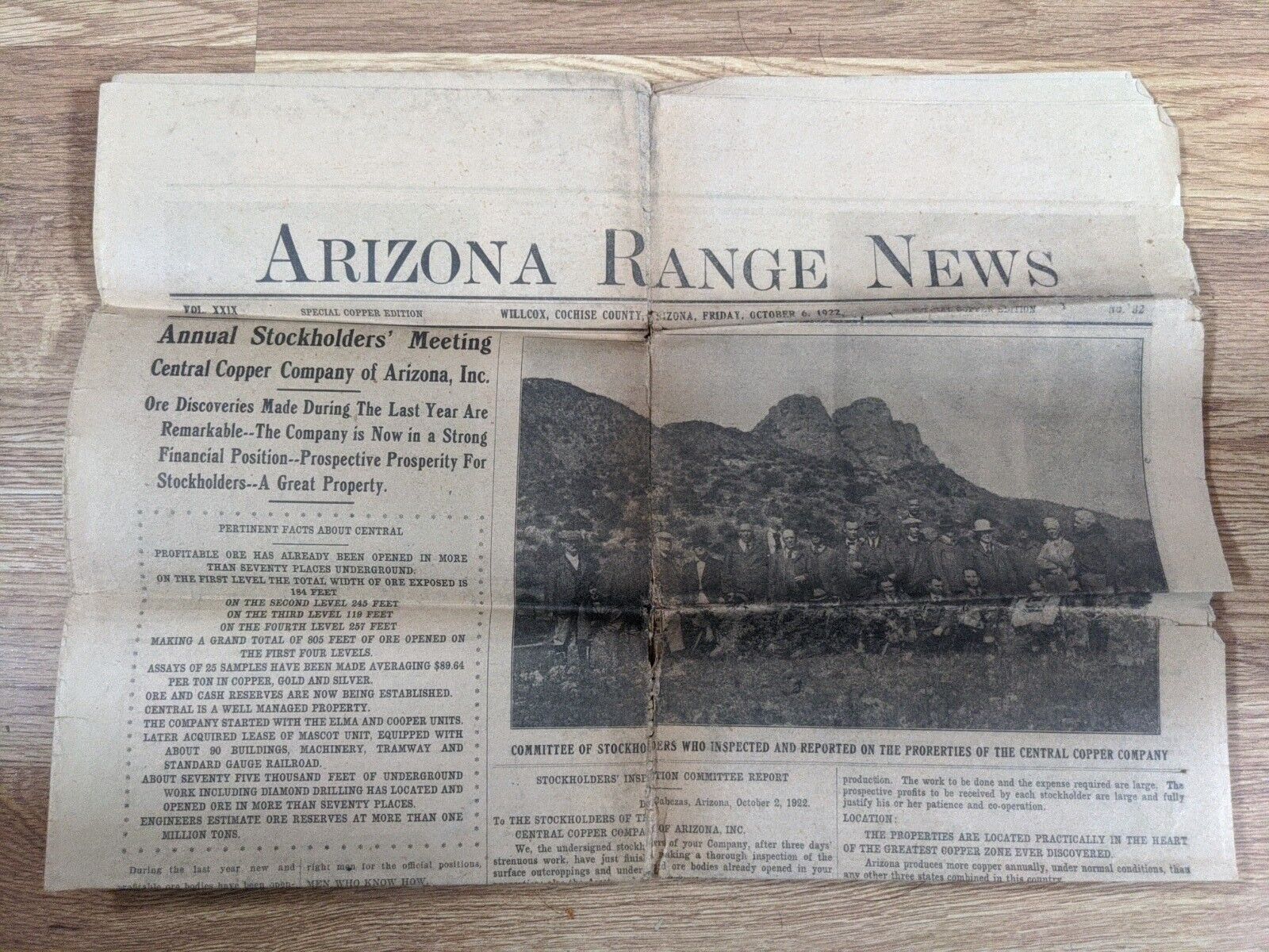 1922 ARIZONA RANGE NEWSPAPER