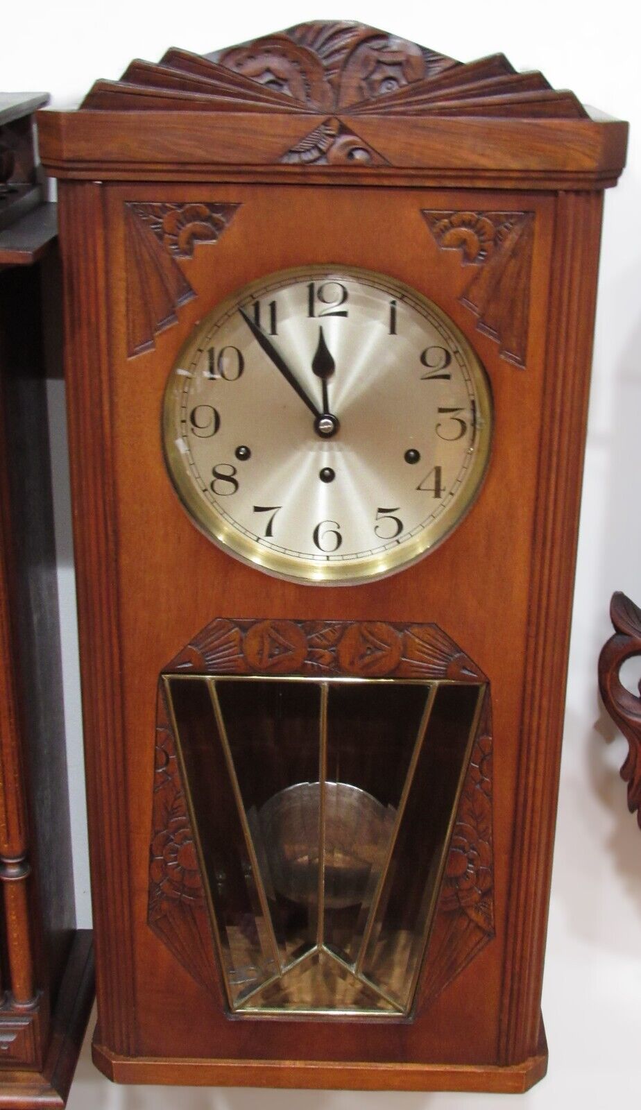 Antique Kienzle Two Melody Chime Wall Clock 8-Day Deep Wood Carved Case