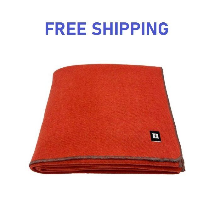 EKTOS 100% Wool Blanket Orange Warm&Heavy 5 lbs Large Washable 66x90 Camping NEW