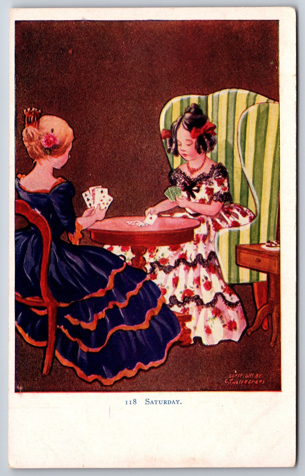 Charles Twelvetrees Days Week~Saturday~Victorian Girls Play Cards~1906 Nat\'l Art