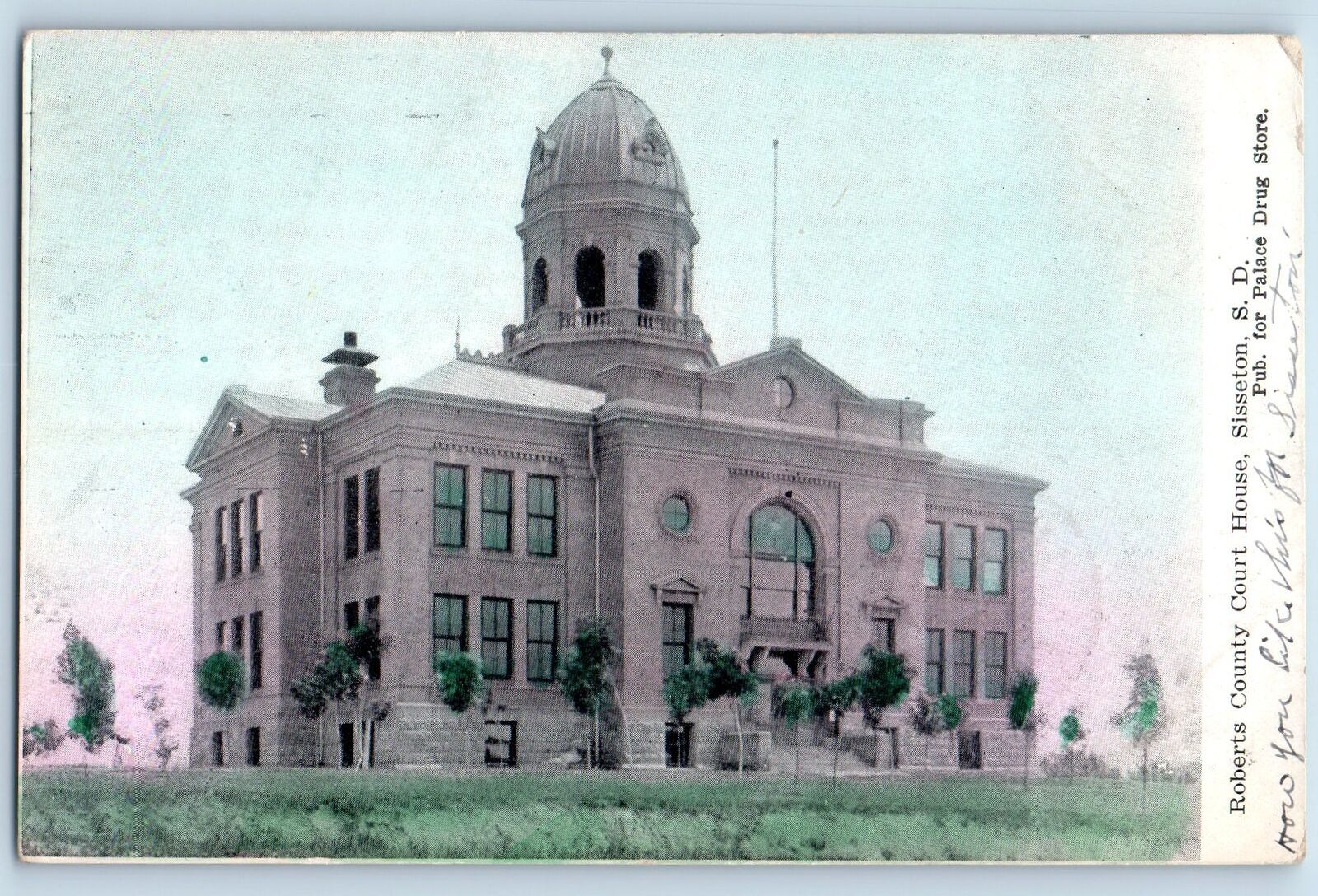 Sisseton South Dakota SD Postcard Roberts County Court House Building 1909 Trees