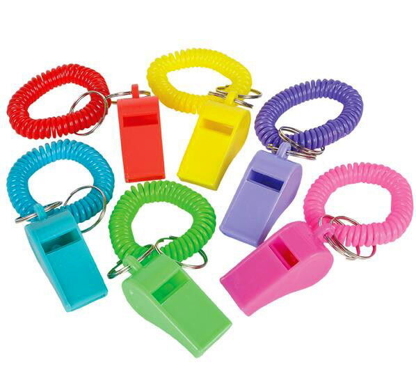 LOT OF 12 SPIRAL WHISTLE KEYCHAINS KEY CHAIN WRIST COIL CHAINS ELASTIC FAST SHIP