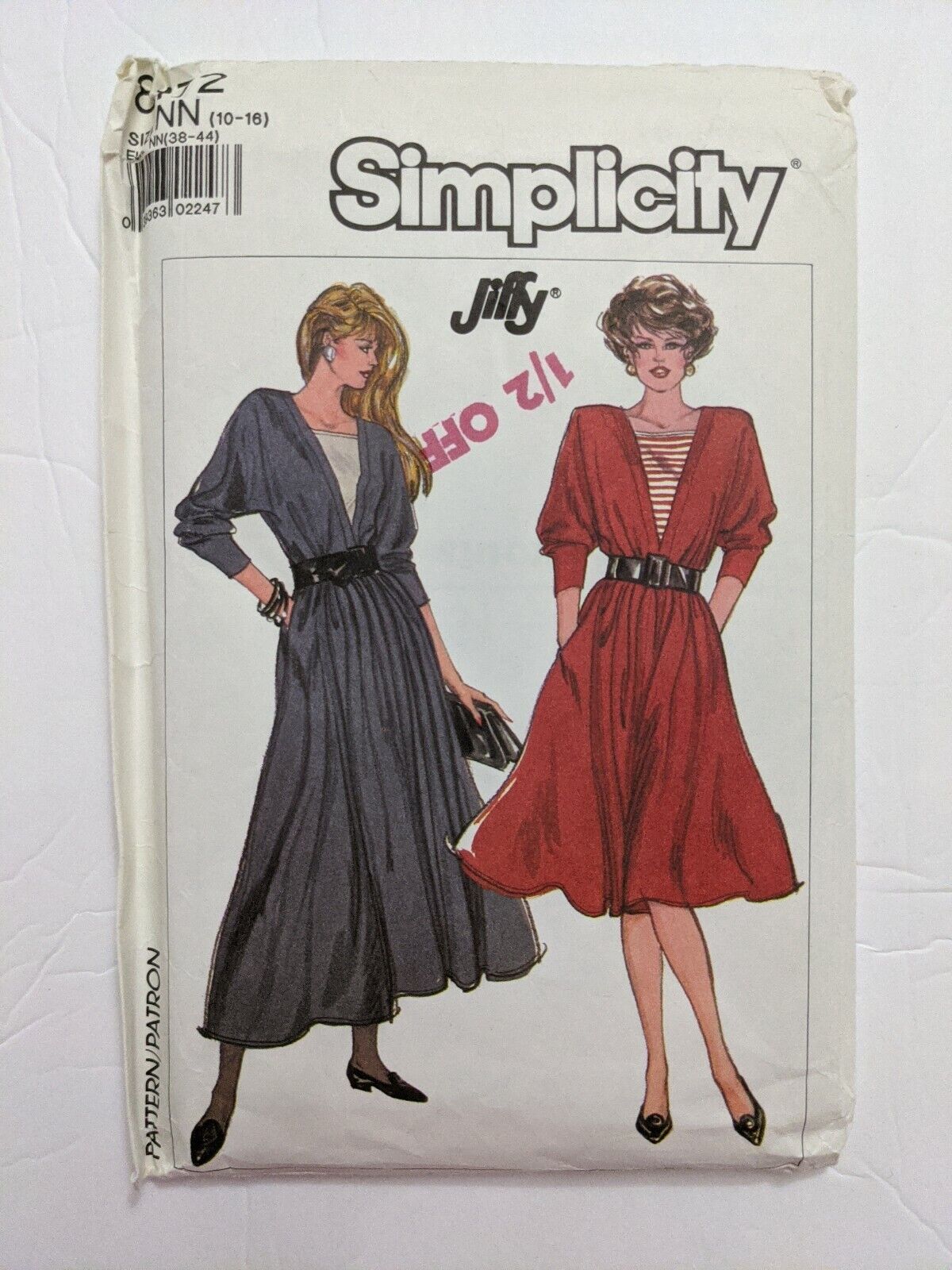 1987 Vintage SIMPLICITY 8172 Misses' Jiffy Dress 2 Lengths Size NN 10-16 UNCUT