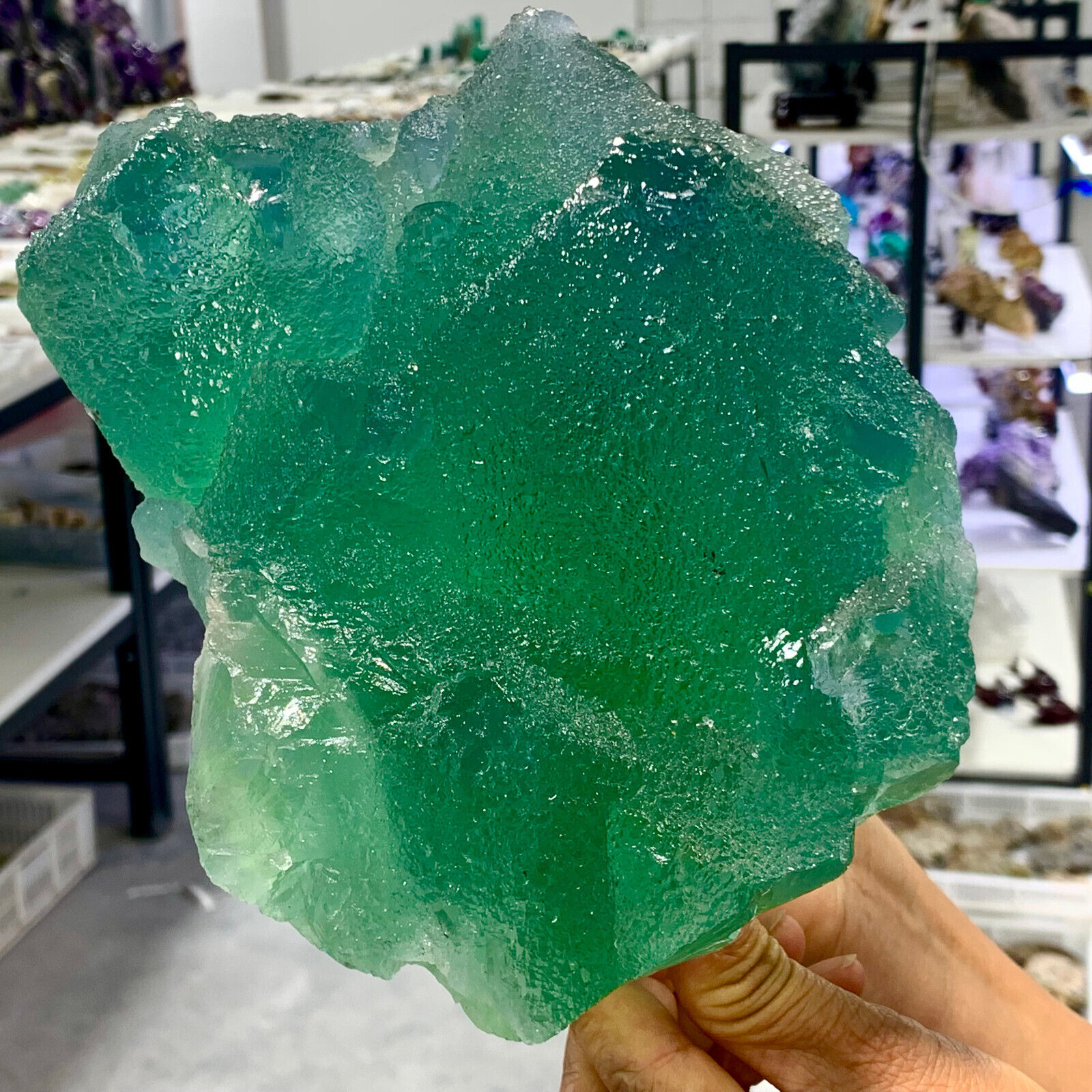 9.67LB NaturalRare transparent green cubic fluorite mineral crystal sample/China