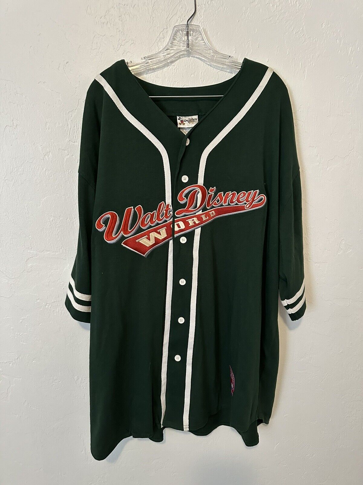 NWT Vintage Walt Disney Cotton Green Baseball Jersey Shirt Adult Size XXL
