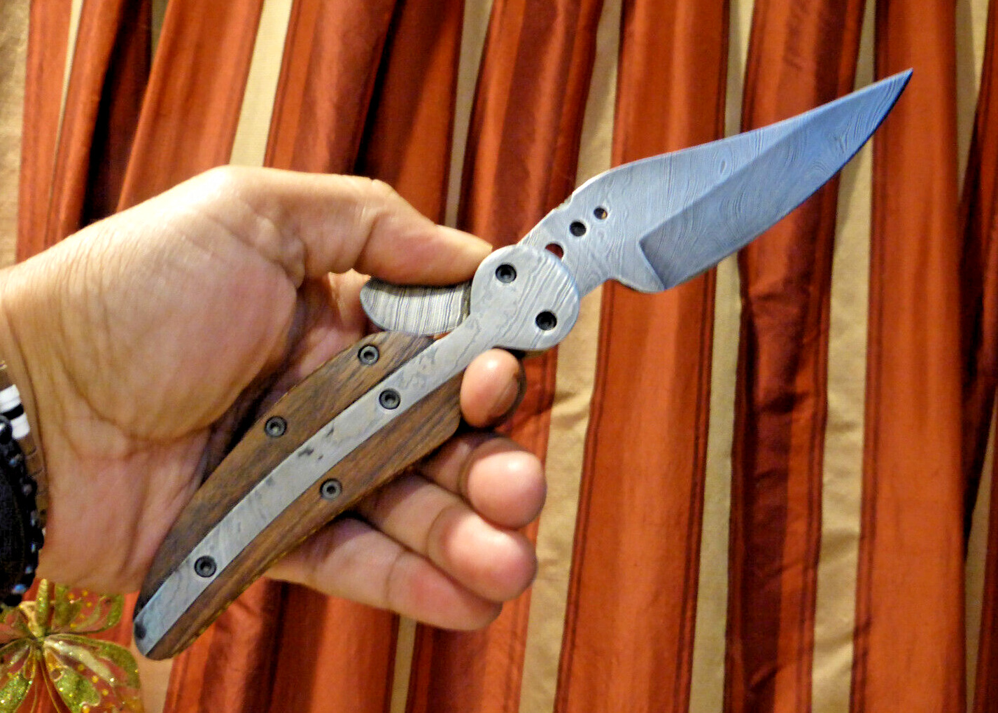 Massive Custom Forged Damascus Friction Folder Knife-NOS